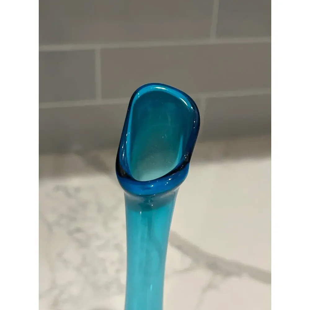 Mid-Century Modern‎ Viking Blue Swung Art Glass Vase- Quantity 2 Excellent Cond